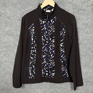 Zenergy by Chico's Womens Sz 2 US Large Jacket Black Abstract Full Zip High Neck